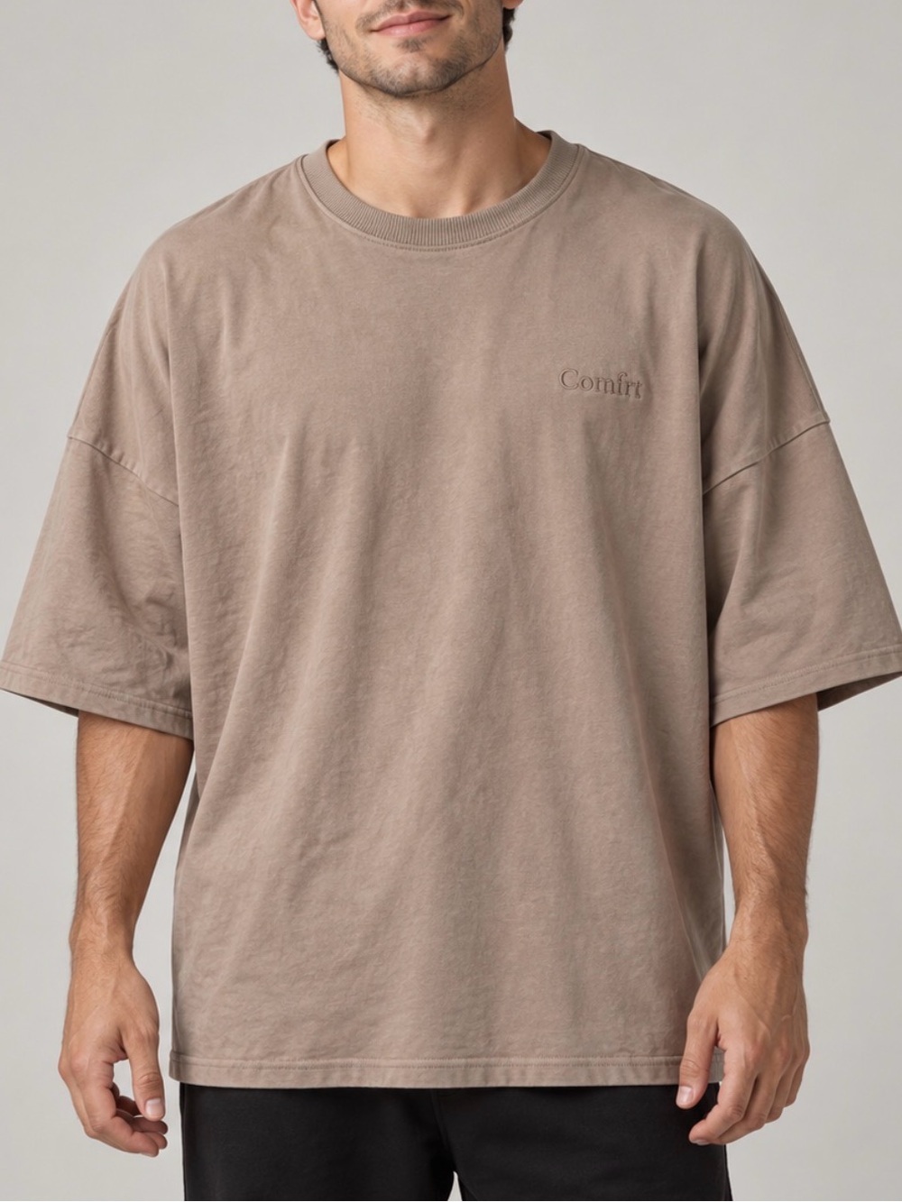 Comfy Oversized Crewneck T‑Shirt in Taupe
